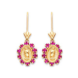 Guadalupe Drop Earrings with Red CZ in 14K Two-Tone Gold