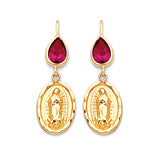 Guadalupe Drop Earrings with Red CZ in 14K Gold