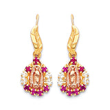 Guadalupe Drop Earrings with Red & White CZ in 14K Two-Tone Gold