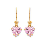 Drop Earrings with Pink CZ in 14K Gold