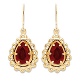 Drop Earrings with Red CZ in 14K Gold