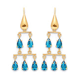 Chandelier Earrings with Light Blue CZ in 14K Gold