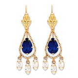 Chandelier Earrings with Blue & White CZ in 14K Gold