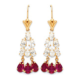 Chandelier Earrings with Red & White CZ in 14K Gold