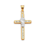 White CZ First Communion Kids Pendant in 14K Two-Tone Gold