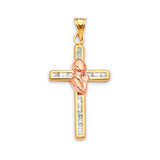 White CZ First Communion Kids Pendant in 14K Two-Tone Gold