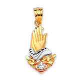 White CZ First Communion Kids Pendant in 14K Tri-Color Gold