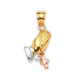 White CZ First Communion Kids Pendant in 14K Tri-Color Gold