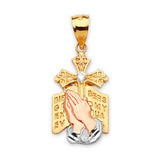 White CZ First Communion Kids Pendant in 14K Tri-Color Gold