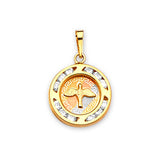 White CZ Baptism Kids Pendant in 14K Tri-Color Gold