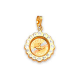 White CZ Baptism Kids Pendant in 14K Tri-Color Gold