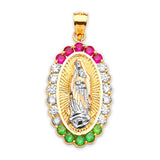 Green, White & Red CZ Guadalupe Ladies Pendant in 14K Two-Tone Gold