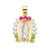 Green, White & Red CZ Guadalupe Ladies Pendant in 14K Two-Tone Gold