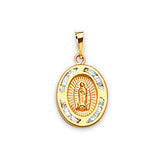 White CZ Guadalupe Ladies Pendant in 14K Tri-Color Gold