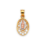 White CZ Guadalupe Ladies Pendant in 14K Tri-Color Gold