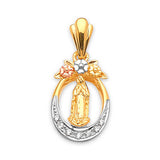 White CZ Guadalupe Ladies Pendant in 14K Tri-Color Gold