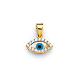 White CZ and Enamel Eye Ladies Pendant in 14K Gold