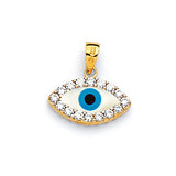 White CZ and Enamel Eye Ladies Pendant in 14K Gold