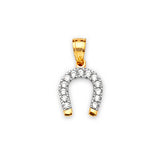 White CZ Horseshoe Ladies Pendant in 14K Two-Tone Gold