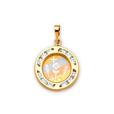 White CZ First Communion Kids Pendant in 14K Tri-Color Gold