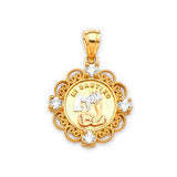 White CZ Baptism Kids Pendant in 14K Tri-Color Gold