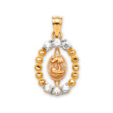 White CZ Baptism Kids Pendant in 14K Two-Tone Gold