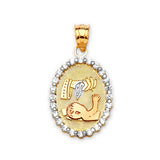 White CZ Baptism Kids Pendant in 14K Tri-Color Gold