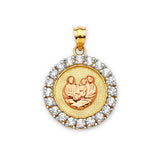 White CZ Baptism Kids Pendant in 14K Two-Tone Gold