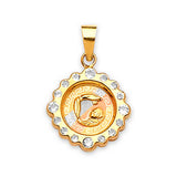 White CZ Baptism Kids Pendant in 14K Tri-Color Gold