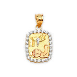 White CZ Baptism Kids Pendant in 14K Tri-Color Gold