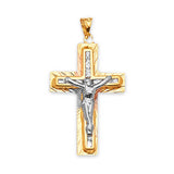 White CZ Crucifix Pendant in 14K Tri-Color Gold