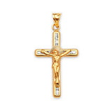 White CZ Crucifix Pendant in 14K Two-Tone Gold