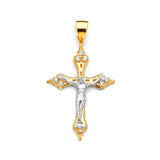 White CZ Crucifix Pendant in 14K Two-Tone Gold