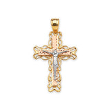 Crucifix Pendant in 14K Tri-Color Gold