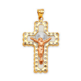 White CZ Crucifix Pendant in 14K Tri-Color Gold