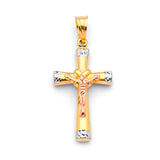 Crucifix Pendant in 14K Tri-Color Gold