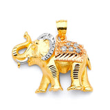 White CZ Elephant Mens Pendant in 14K Tri-Color Gold