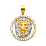 White CZ Cat Mens Pendant in 14K Two-Tone Gold