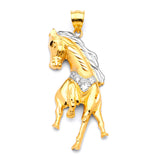 White CZ and Onyx Horse Mens Pendant in 14K Two-Tone Gold