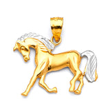 Horse Mens Pendant in 14K Two-Tone Gold