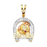 White CZ Horse Personalized Mens Pendant in 14K Tri-Color Gold