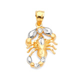 White CZ Scorpion Mens Pendant in 14K Two-Tone Gold