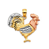 Rooster Mens Pendant in 14K Tri-Color Gold