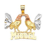 Rooster Personalized Mens Pendant in 14K Tri-Color Gold