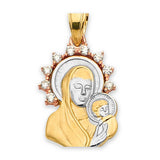 White CZ Virgin Mary Ladies Pendant in 14K Two-Tone Gold