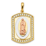 White CZ Guadalupe Ladies Pendant in 14K Tri-Color Gold