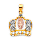 White CZ Tiara Quinceañera Pendant in 14K Tri-Color Gold