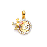 Multi-Color CZ Flower Quinceañera Pendant in 14K Two-Tone Gold