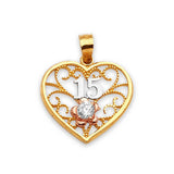 White CZ Flower Quinceañera Pendant in 14K Tri-Color Gold