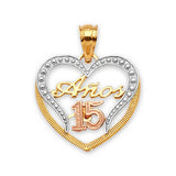 Heart Quinceañera Pendant in 14K Tri-Color Gold